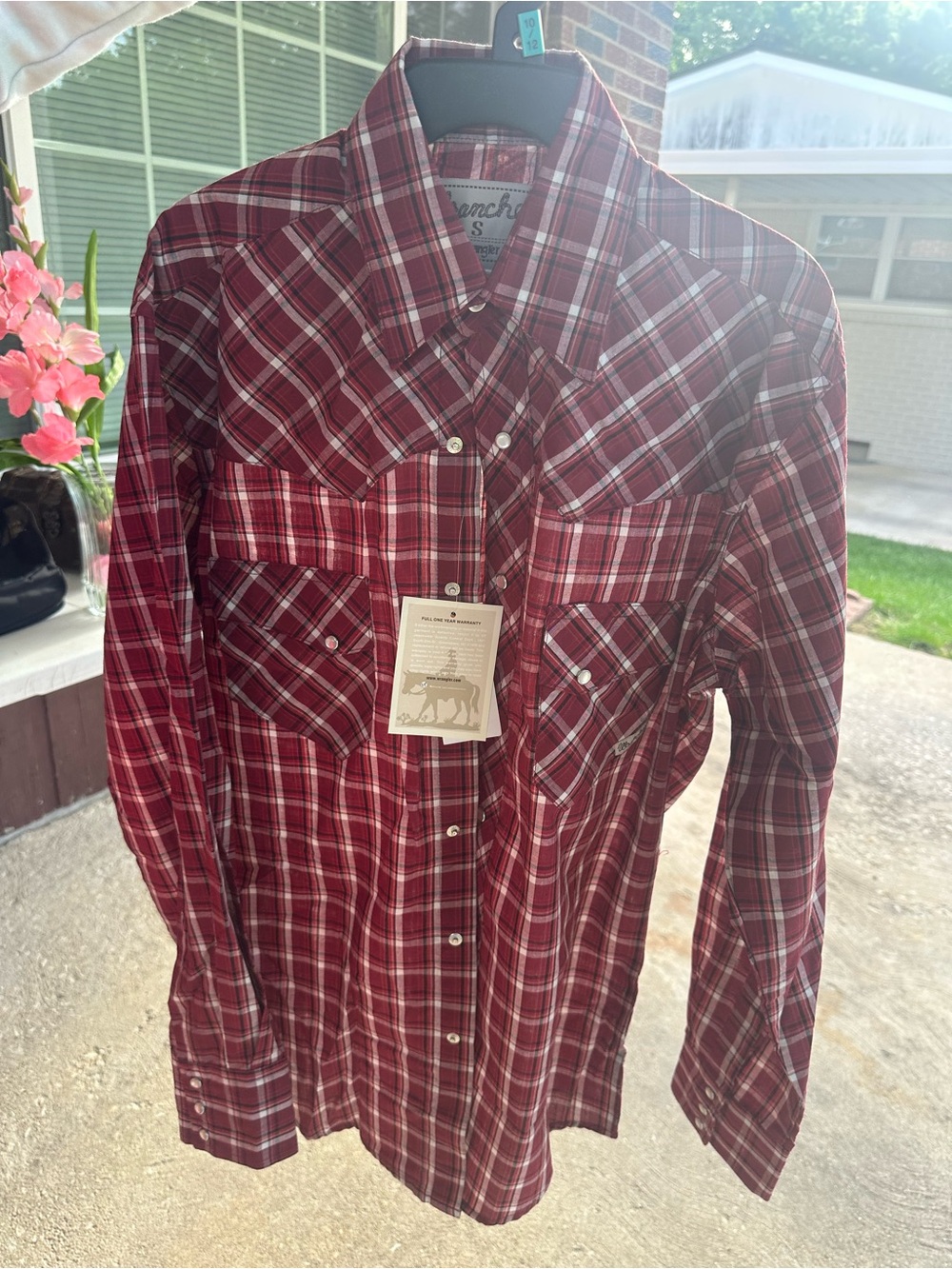 Wrangler Burgundy Plaid Button-Down Western Shirt